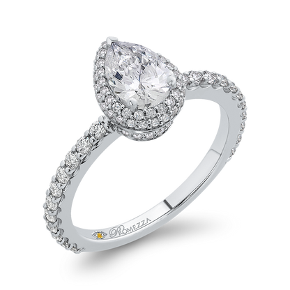 Pear Cut Diamond Halo Engagement Ring in 14K White Gold