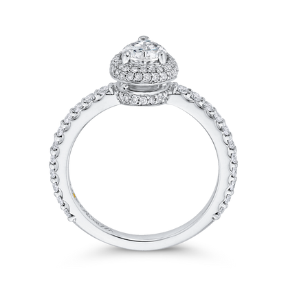 Pear Cut Diamond Halo Engagement Ring in 14K White Gold