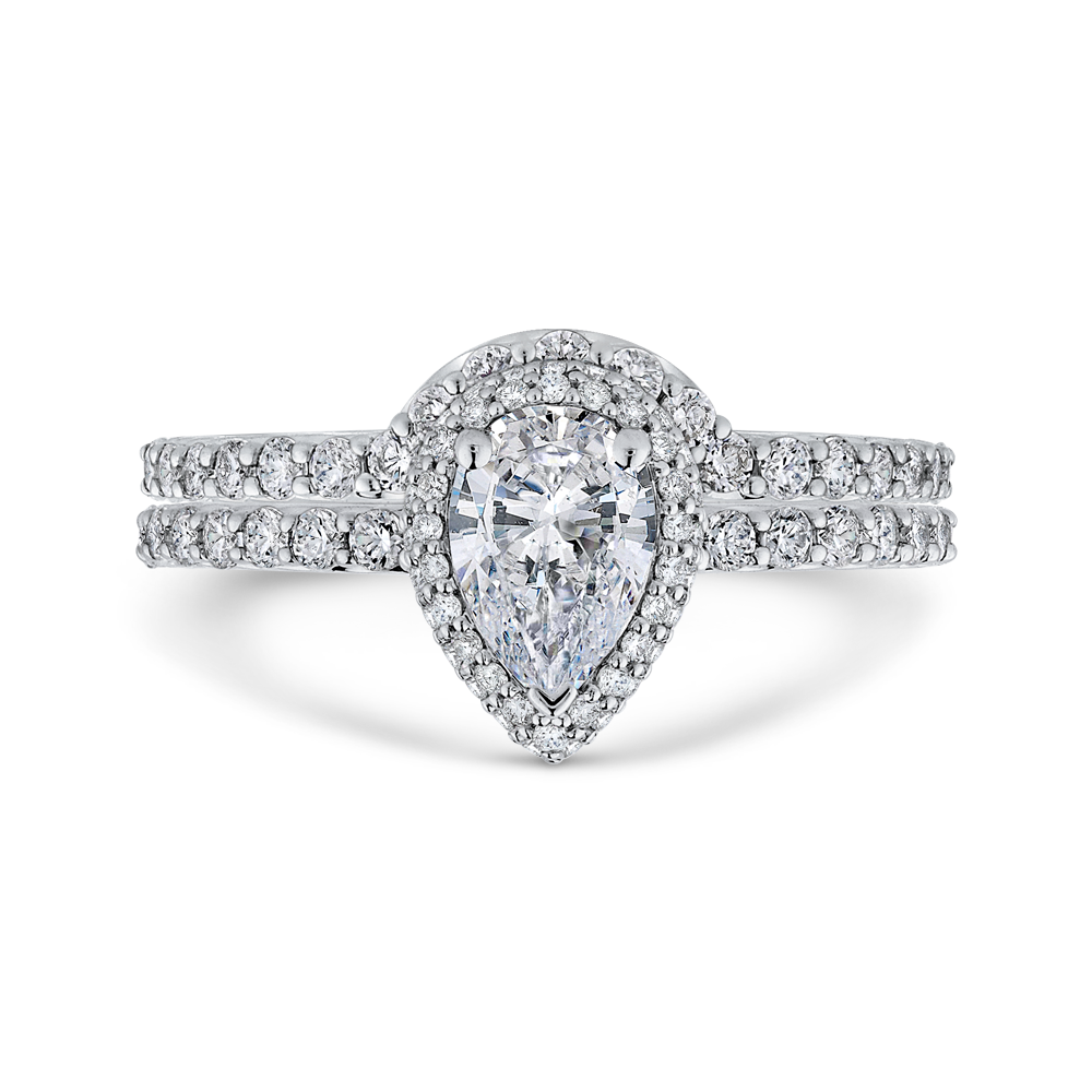 Pear Cut Diamond Halo Engagement Ring in 14K White Gold