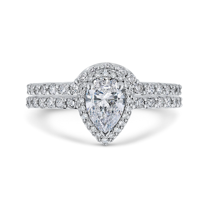 Pear Cut Diamond Halo Engagement Ring in 14K White Gold