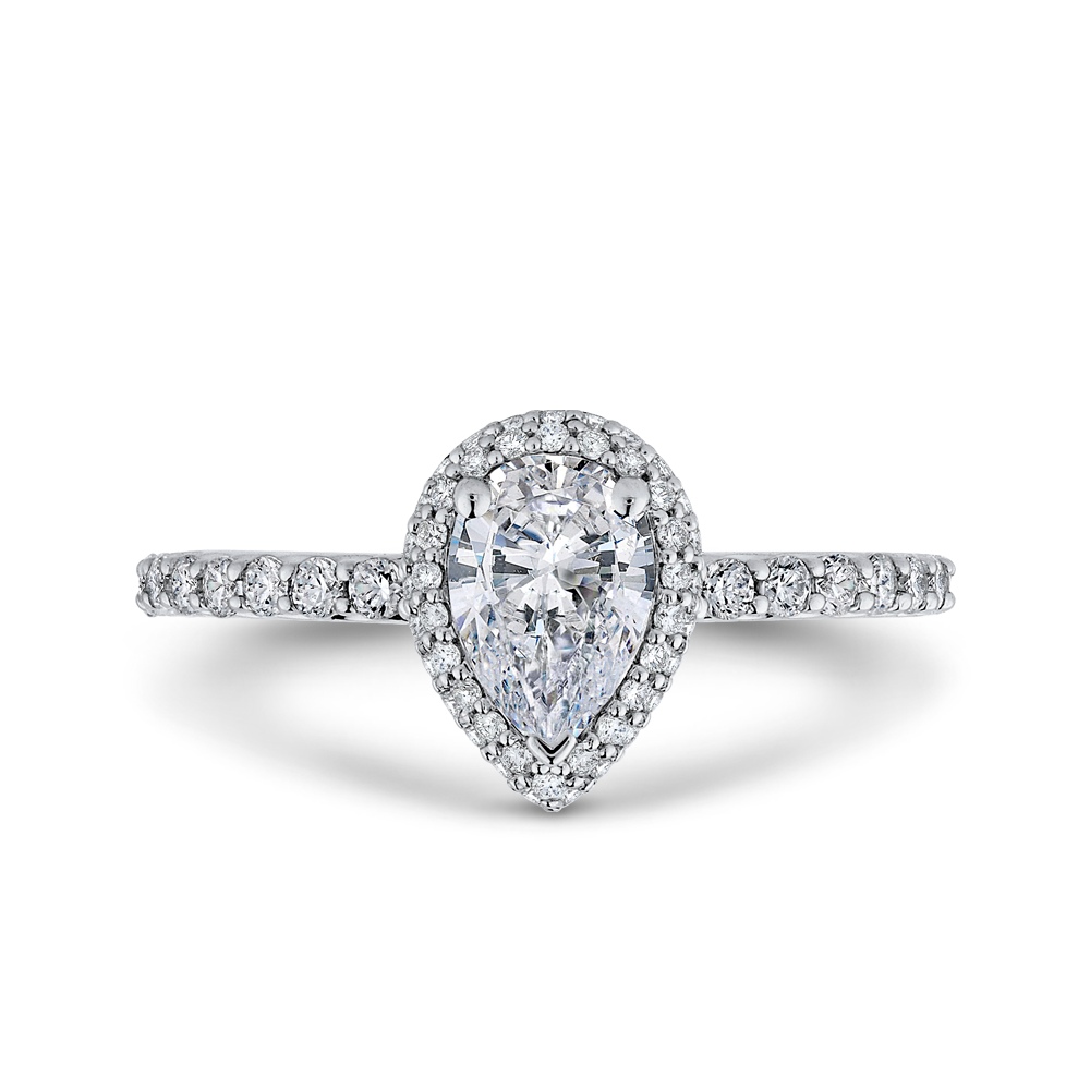 Pear Cut Diamond Halo Engagement Ring in 14K White Gold