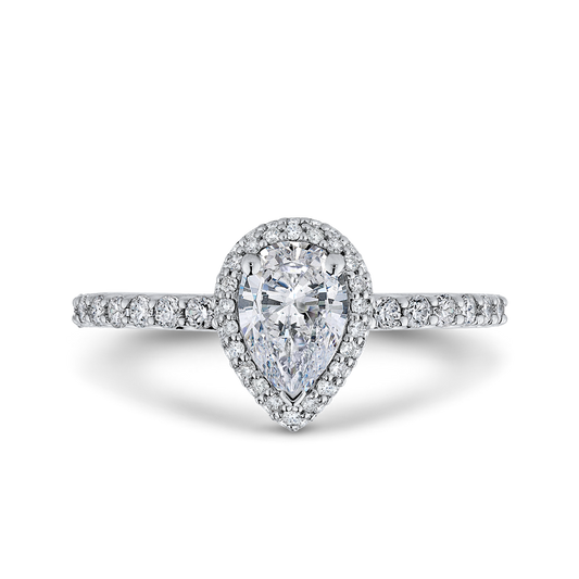 Pear Cut Diamond Halo Engagement Ring in 14K White Gold