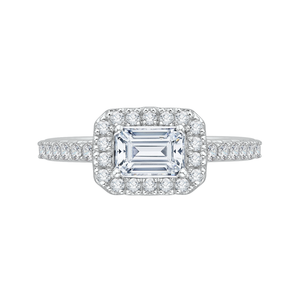 Emerald Cut Diamond Halo Engagement Ring in 14K White Gold