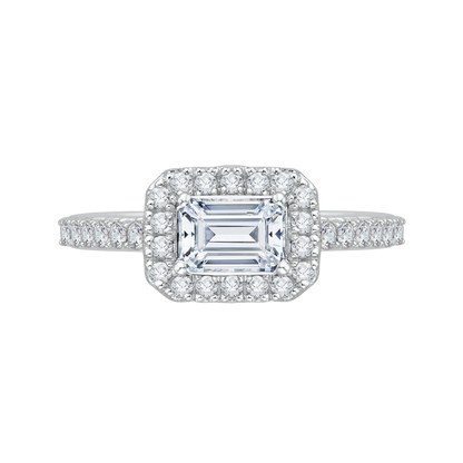 Emerald Cut Diamond Halo Engagement Ring in 14K White Gold