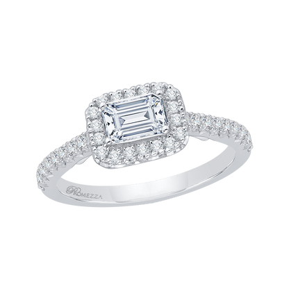 Emerald Cut Diamond Halo Engagement Ring in 14K White Gold