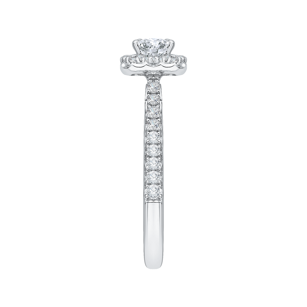 Emerald Cut Diamond Halo Engagement Ring in 14K White Gold