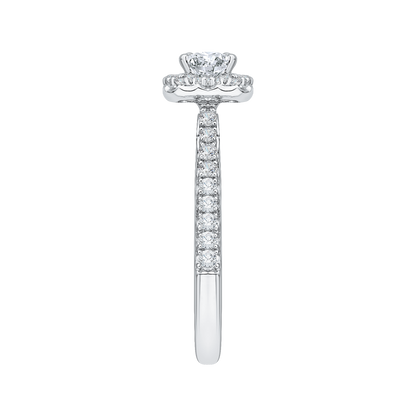 Emerald Cut Diamond Halo Engagement Ring in 14K White Gold