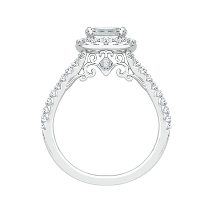 Emerald Cut Diamond Halo Engagement Ring in 14K White Gold