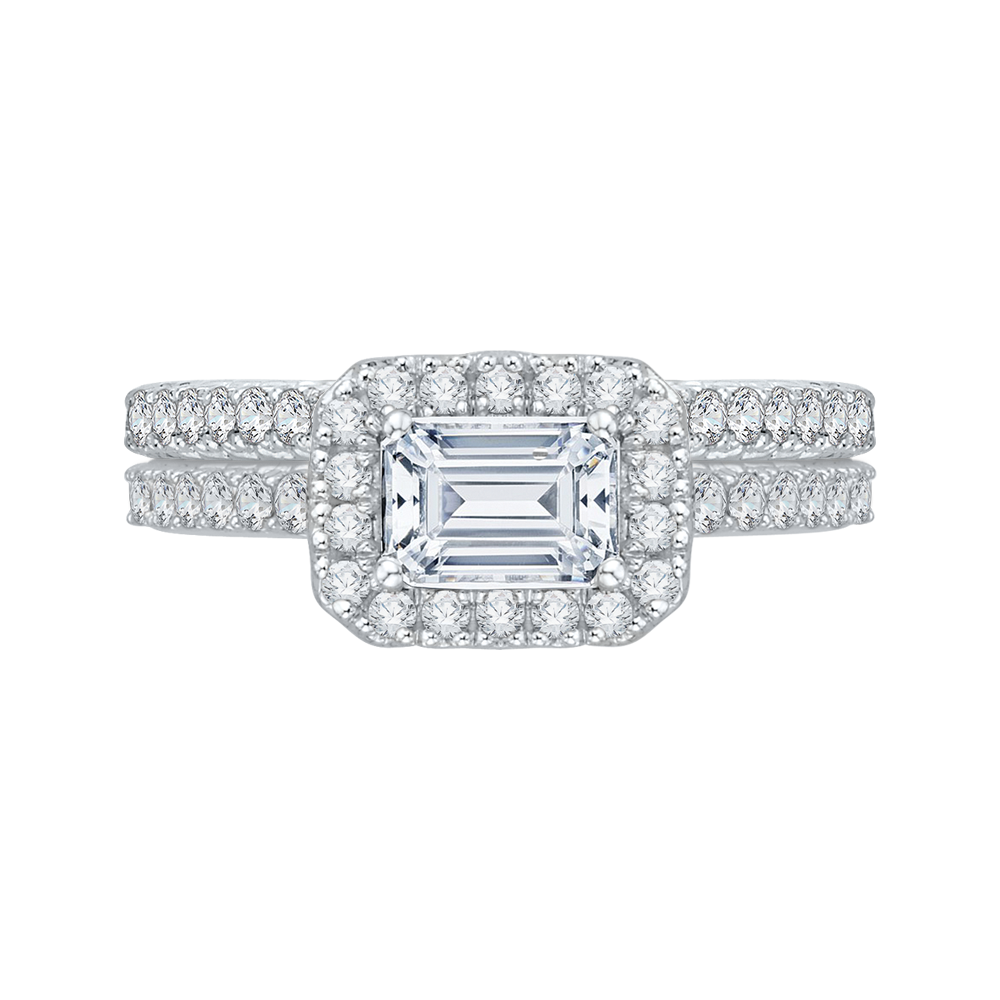 Emerald Cut Diamond Halo Engagement Ring in 14K White Gold