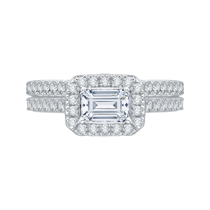 Emerald Cut Diamond Halo Engagement Ring in 14K White Gold