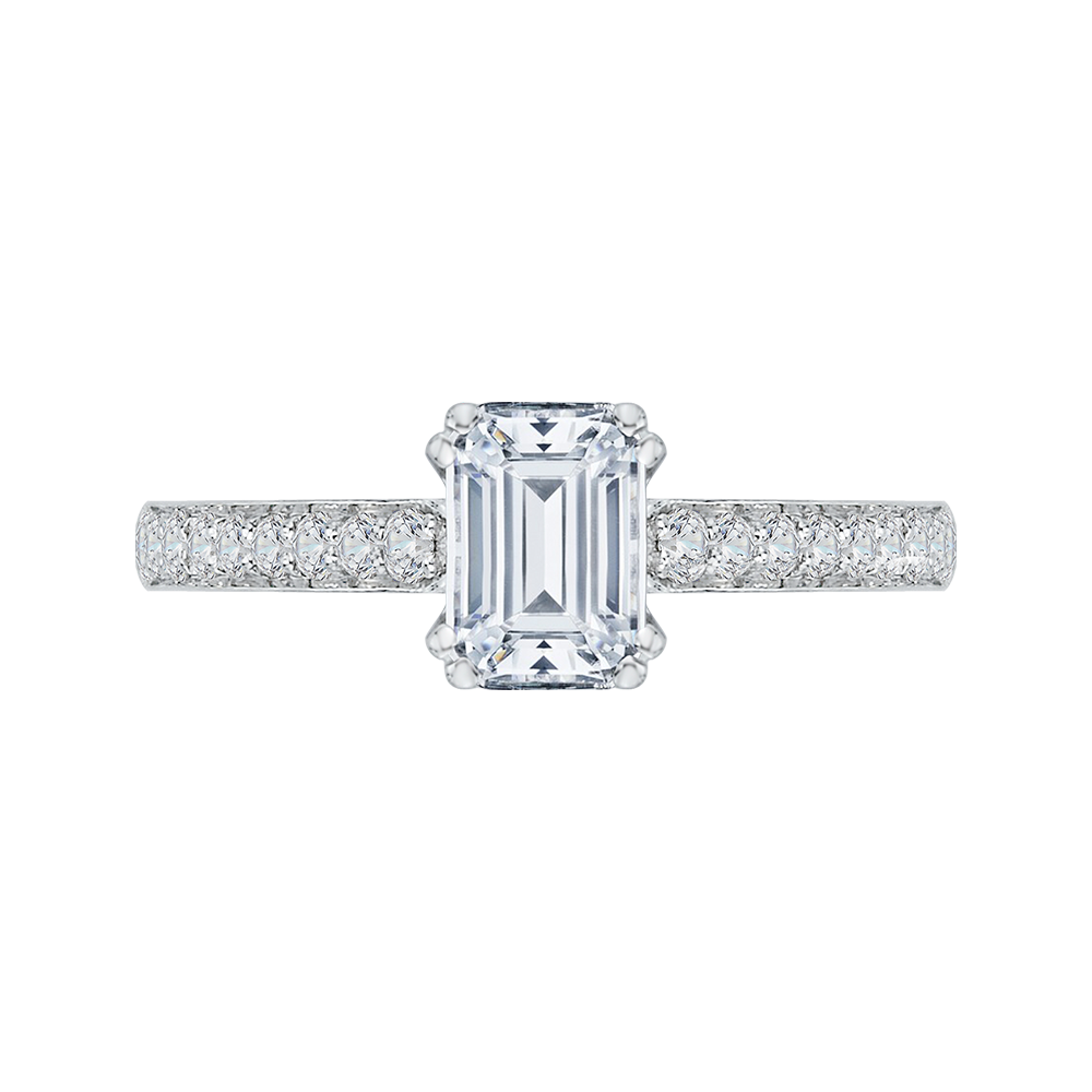 Emerald Cut Diamond Cathedral Style Engagement Ring in 14K White Gold