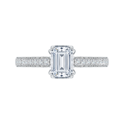 Emerald Cut Diamond Cathedral Style Engagement Ring in 14K White Gold