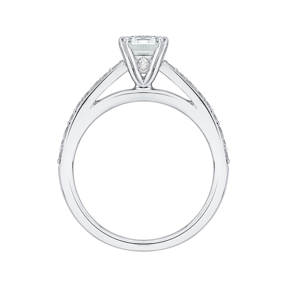 Emerald Cut Diamond Cathedral Style Engagement Ring in 14K White Gold