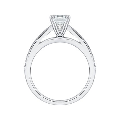 Emerald Cut Diamond Cathedral Style Engagement Ring in 14K White Gold