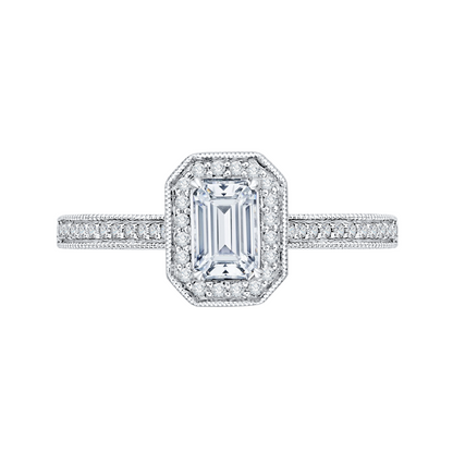 Emerald Cut Diamond Halo Engagement Ring in 14K White Gold