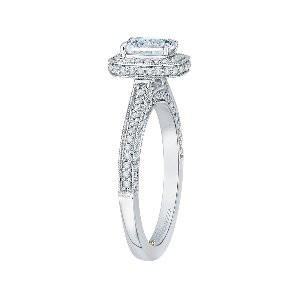 Emerald Cut Diamond Halo Engagement Ring in 14K White Gold