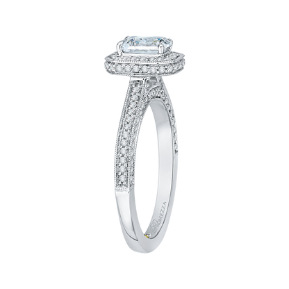 Emerald Cut Diamond Halo Engagement Ring in 14K White Gold