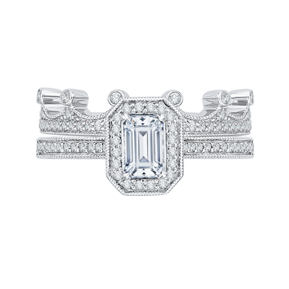 Emerald Cut Diamond Halo Engagement Ring in 14K White Gold