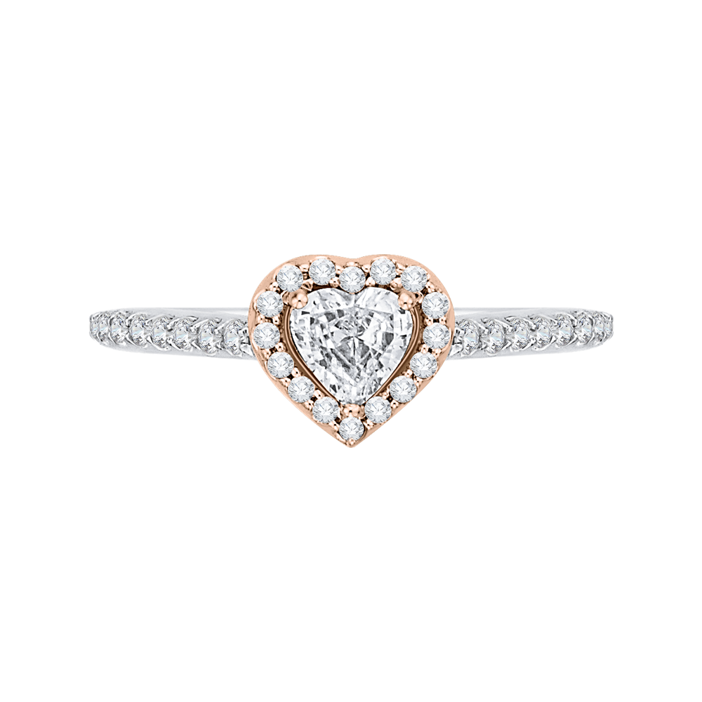 Heart Shape Diamond Halo Engagement Ring in 14K Two Tone Gold