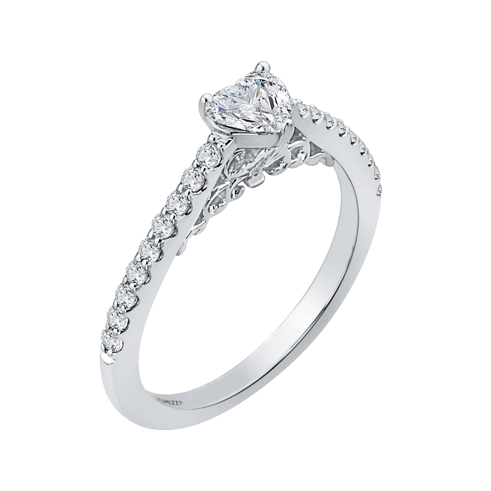 Heart Diamond Vintage Engagement Ring in 14K White Gold