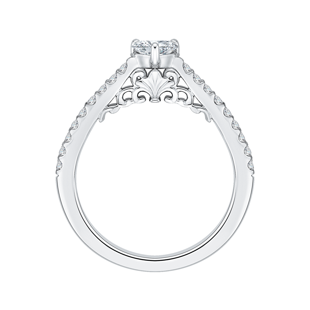 Heart Diamond Vintage Engagement Ring in 14K White Gold