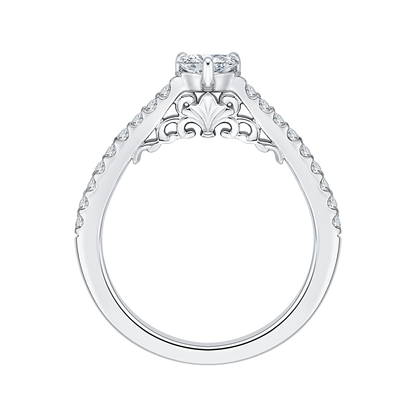 Heart Diamond Vintage Engagement Ring in 14K White Gold