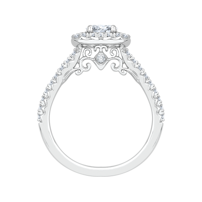 Oval Diamond Halo Engagement Ring In 14K White Gold