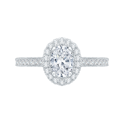 Oval Diamond Halo Engagement Ring In 14K White Gold