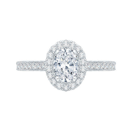 Oval Diamond Halo Engagement Ring In 14K White Gold