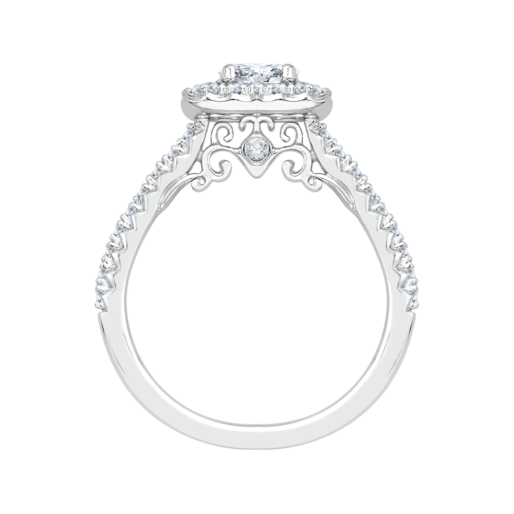 Oval Cut Diamond Halo Engagement Ring in 14K White Gold