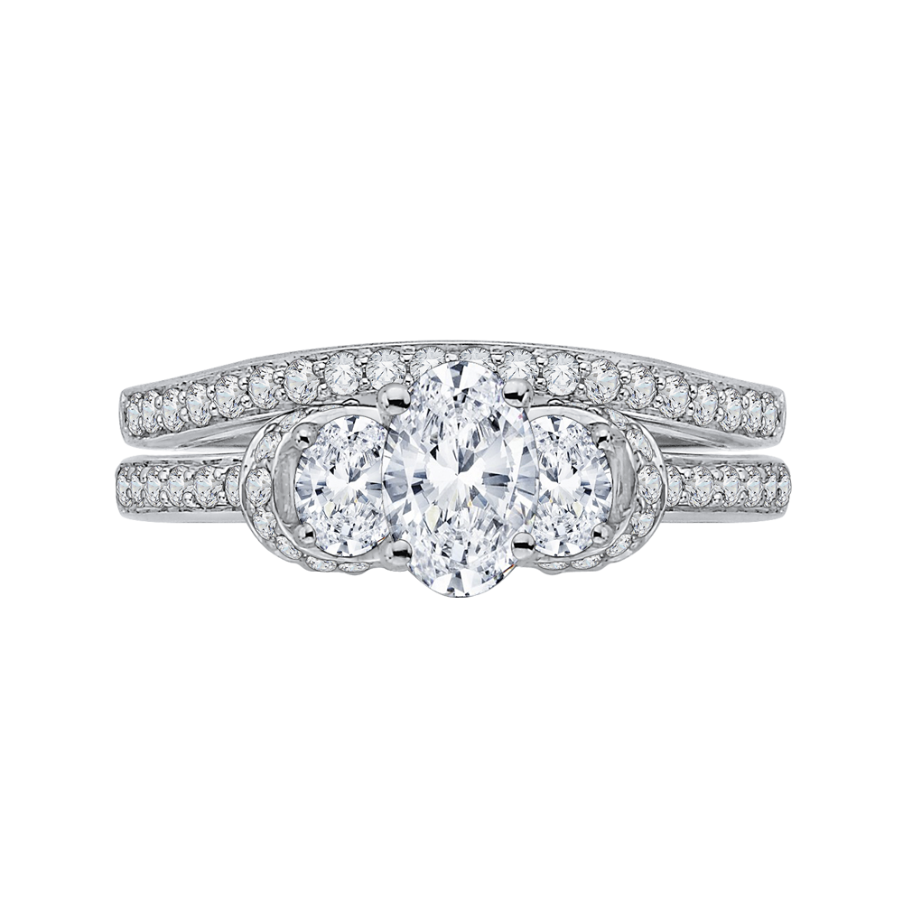 Oval Cut Diamond Three-Stone Engagement Ring in 14K White Gold