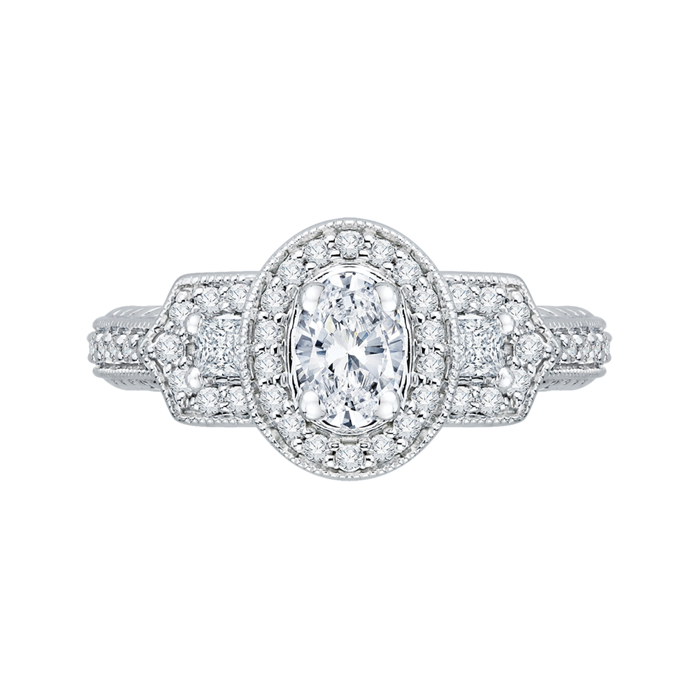 Oval Cut Diamond Halo Engagement Ring in 14K White Gold