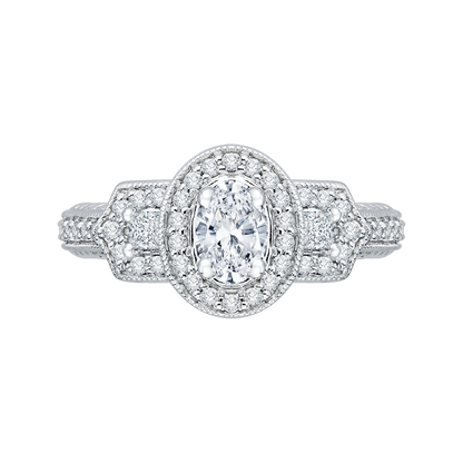 Oval Cut Diamond Halo Engagement Ring in 14K White Gold