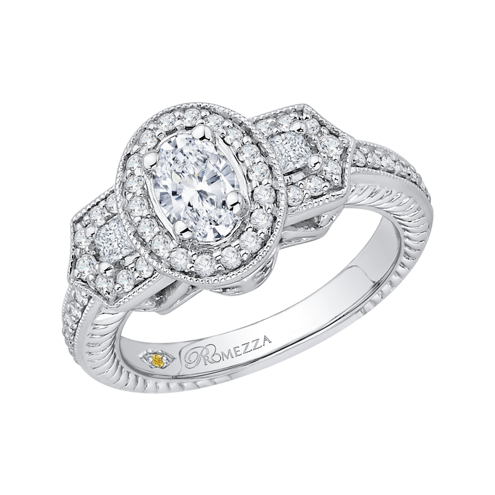 Oval Cut Diamond Halo Engagement Ring in 14K White Gold