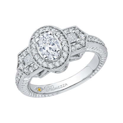 Oval Cut Diamond Halo Engagement Ring in 14K White Gold