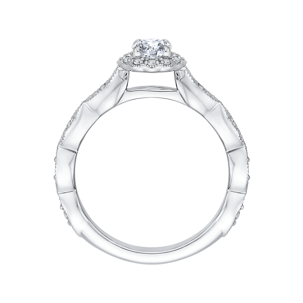 Oval Cut Diamond Halo Engagement Ring in 14K White Gold