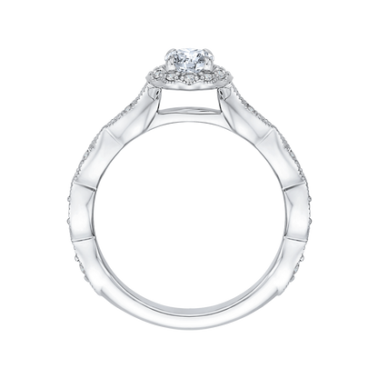 Oval Cut Diamond Halo Engagement Ring in 14K White Gold