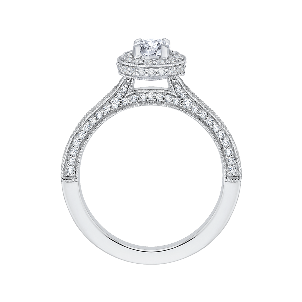 Oval Cut Diamond Halo Engagement Ring in 14K White Gold