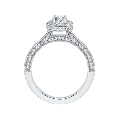 Oval Cut Diamond Halo Engagement Ring in 14K White Gold