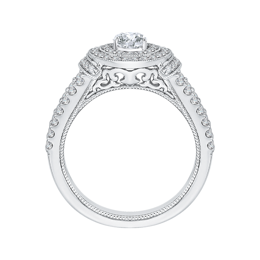 Oval Cut Diamond Double Halo Engagement Ring in 14K White Gold