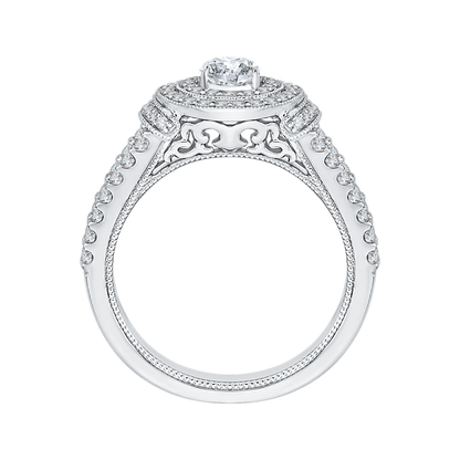 Oval Cut Diamond Double Halo Engagement Ring in 14K White Gold