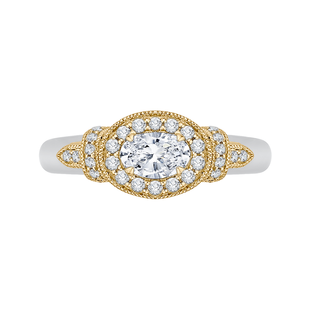 Oval Cut Diamond Halo Engagement Ring in 14K Two Tone Gold