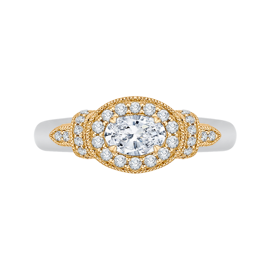 Oval Cut Diamond Halo Engagement Ring in 14K Two Tone Gold