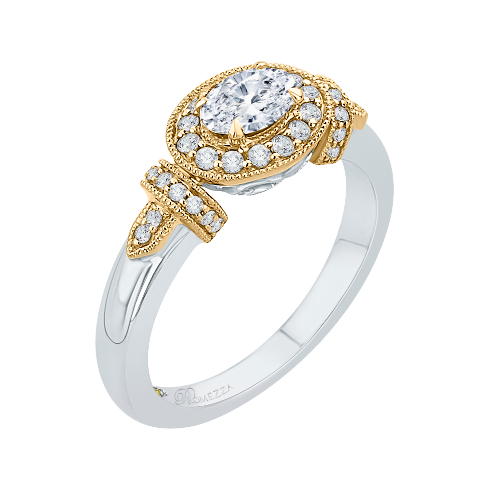 Oval Cut Diamond Halo Engagement Ring in 14K Two Tone Gold