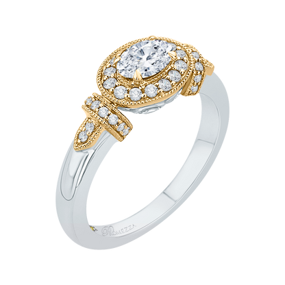 Oval Cut Diamond Halo Engagement Ring in 14K Two Tone Gold