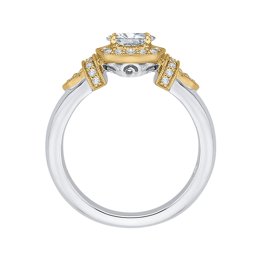 Oval Cut Diamond Halo Engagement Ring in 14K Two Tone Gold