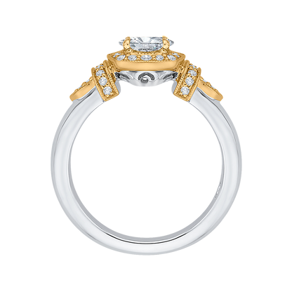 Oval Cut Diamond Halo Engagement Ring in 14K Two Tone Gold