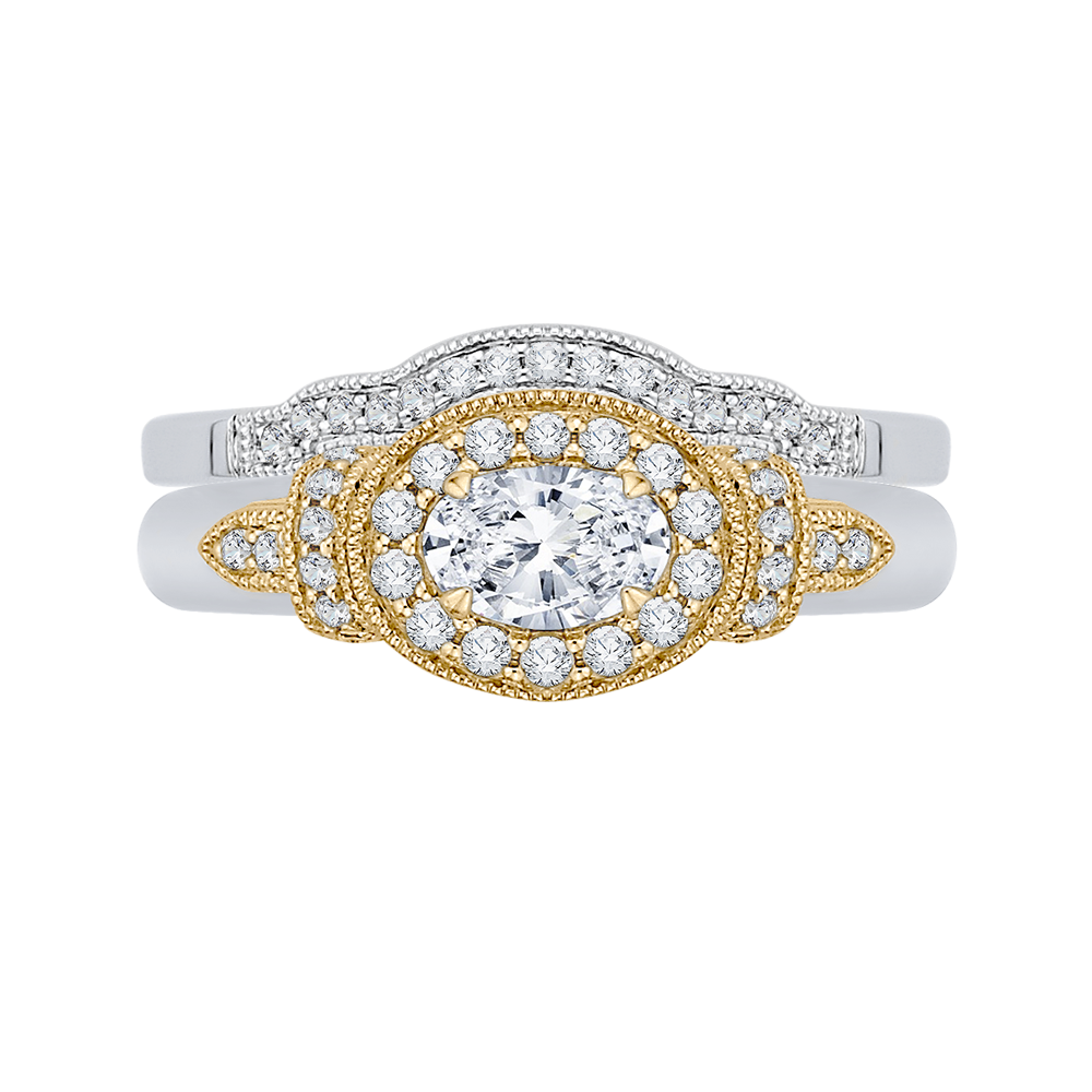 Oval Cut Diamond Halo Engagement Ring in 14K Two Tone Gold