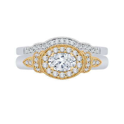 Oval Cut Diamond Halo Engagement Ring in 14K Two Tone Gold