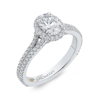 Split Shank Oval Cut Diamond Halo Engagement Ring in 14K White Gold